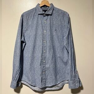Tommy Hilfiger Men’s Button-Down Shirt – Blue Floral Print, Size Medium